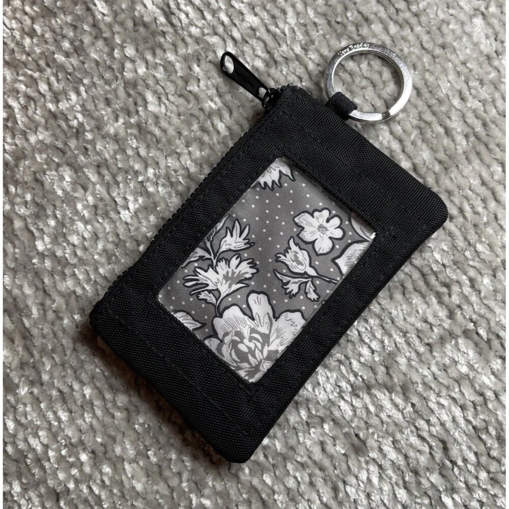 Vera Bradley Black Canvas Floral Zip ID Wallet Coin Purse ID Holder